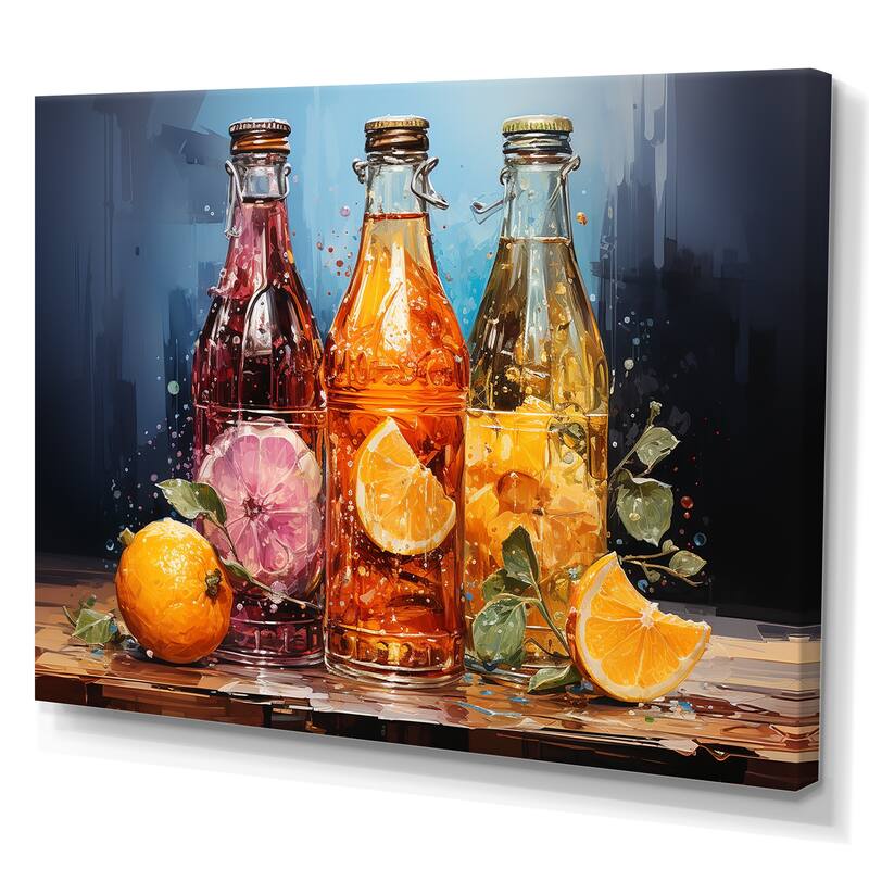 Designart "Red Orange Bottled Symphony I" Bottled Beverage Wall Art